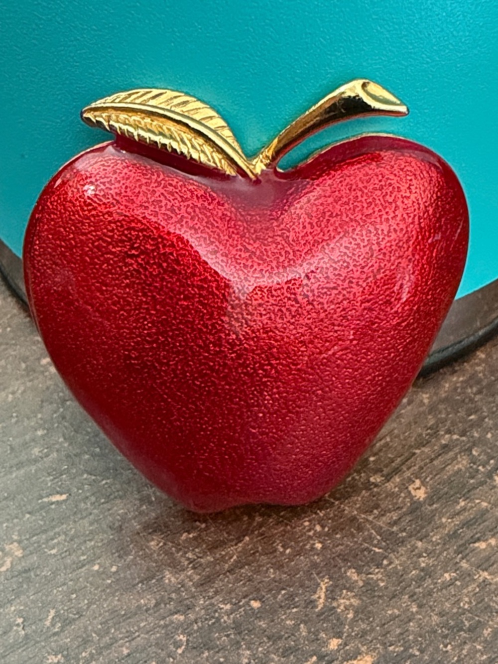 Retro 1980s Red Enamel Apple Pin Gold Tone Costume Jewelry Brooch vintage